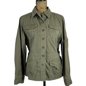 Jones Sport Jacket LARGE Olive Green Lightweight Pocket Button Cotton